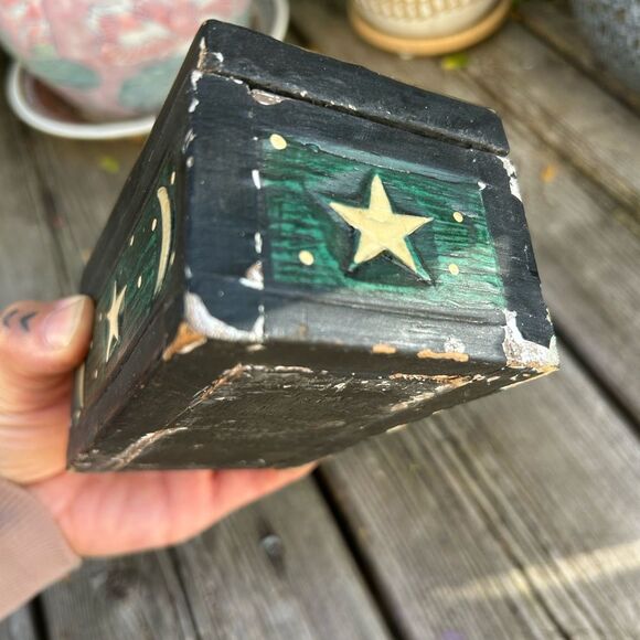 Artistic Moon Face Box Trinket Decor - Orange and Green- Whimsy Goth 90s Vintage - Picture 8 of 13